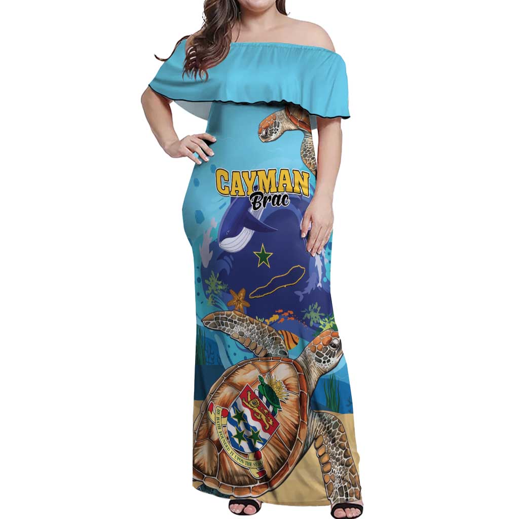 Cayman Brac Map Sea Turtle Off Shoulder Maxi Dress Ocean Vibes