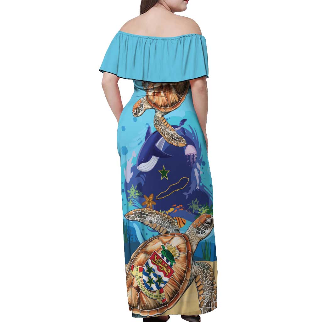 Cayman Brac Map Sea Turtle Off Shoulder Maxi Dress Ocean Vibes