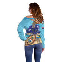 Cayman Brac Map Sea Turtle Off Shoulder Sweater Ocean Vibes