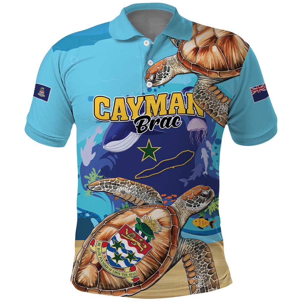 Cayman Brac Map Sea Turtle Polo Shirt Ocean Vibes