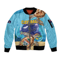 Cayman Brac Map Sea Turtle Sleeve Zip Bomber Jacket Ocean Vibes