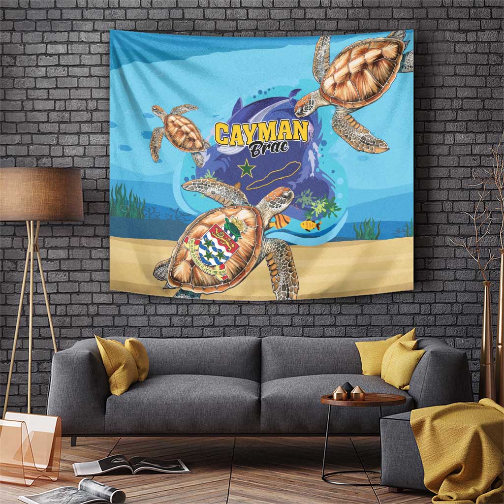 Cayman Brac Map Sea Turtle Tapestry Ocean Vibes
