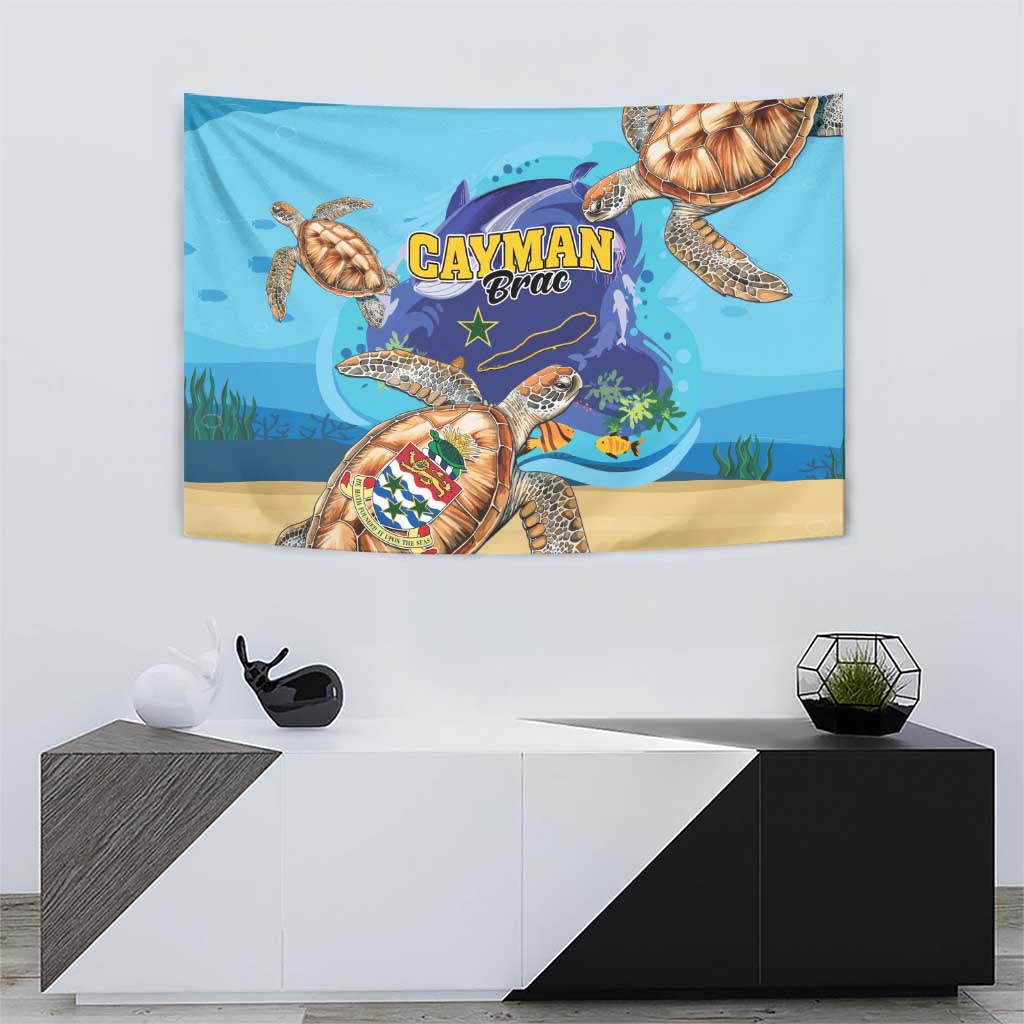 Cayman Brac Map Sea Turtle Tapestry Ocean Vibes
