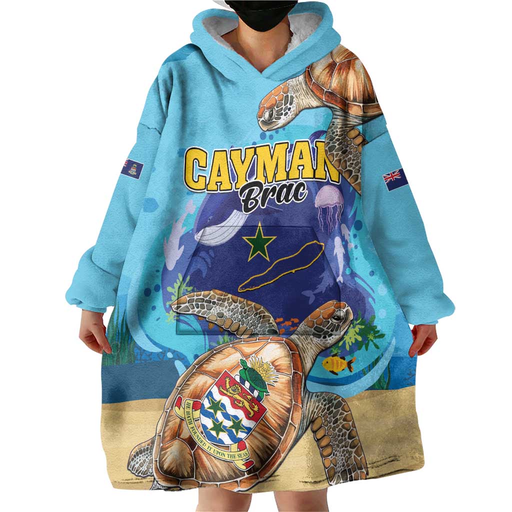 Cayman Brac Map Sea Turtle Wearable Blanket Hoodie Ocean Vibes