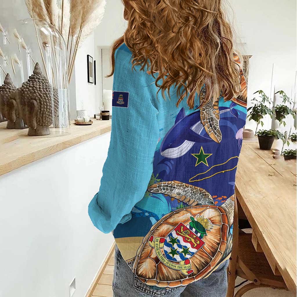 Cayman Brac Map Sea Turtle Women Casual Shirt Ocean Vibes