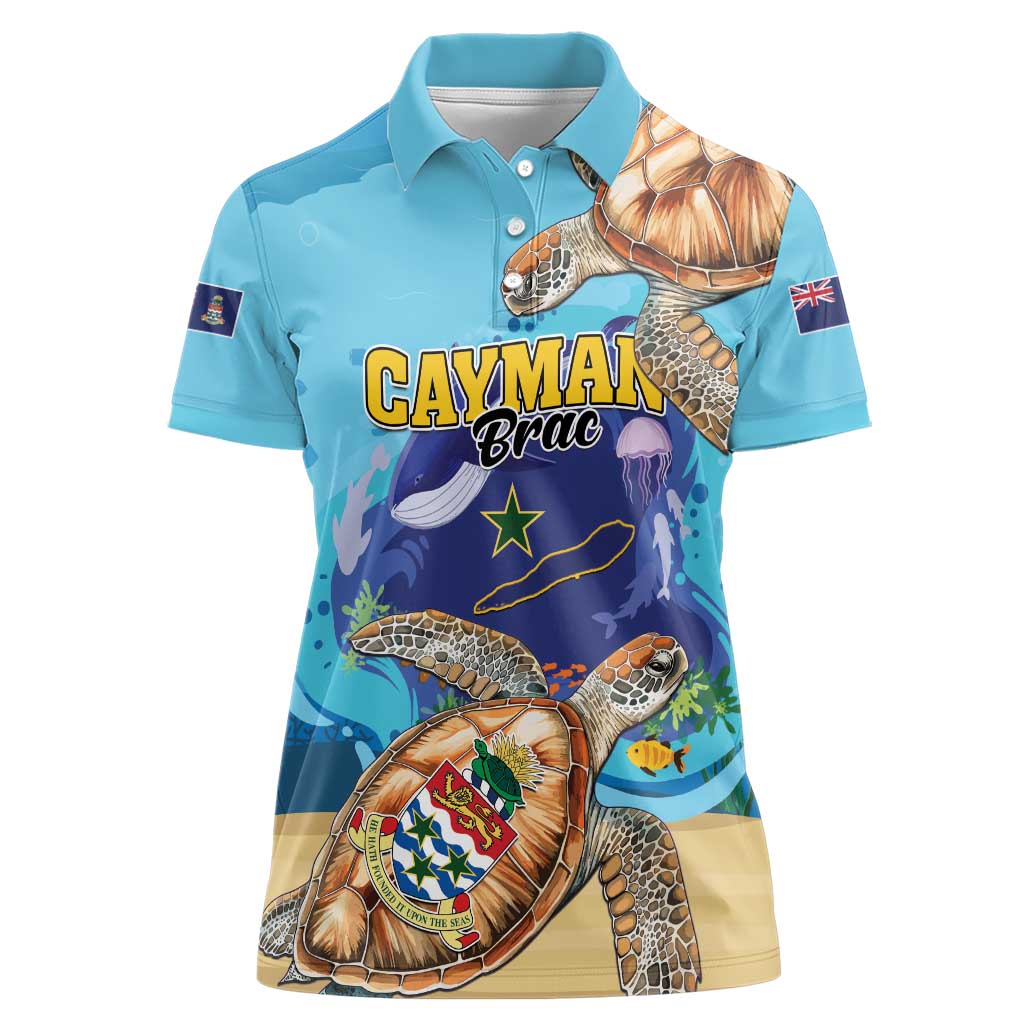 Cayman Brac Map Sea Turtle Women Polo Shirt Ocean Vibes