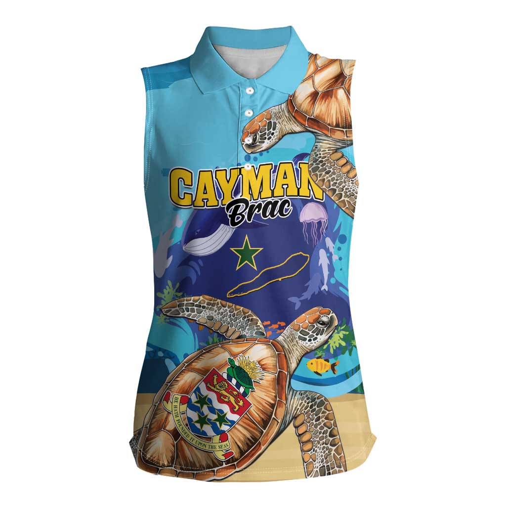 Cayman Brac Map Sea Turtle Women Sleeveless Polo Shirt Ocean Vibes