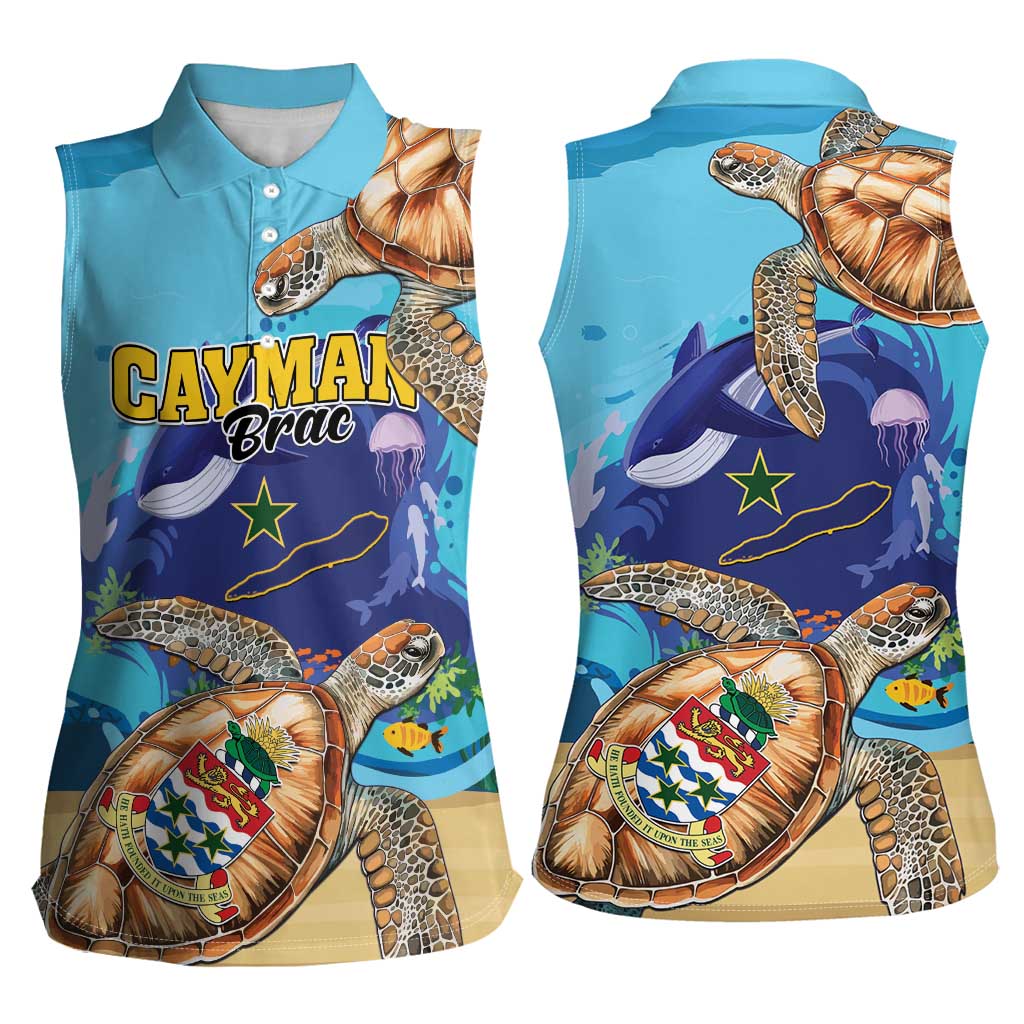 Cayman Brac Map Sea Turtle Women Sleeveless Polo Shirt Ocean Vibes