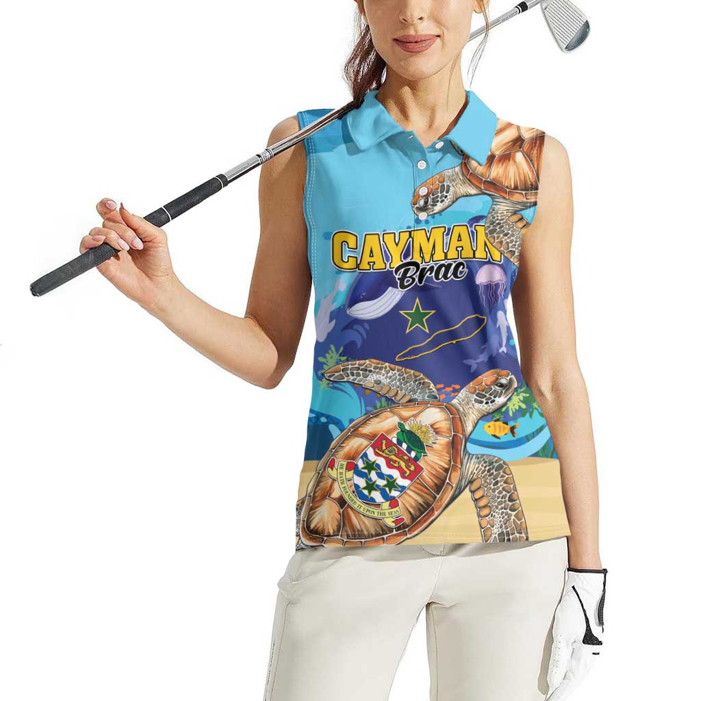 Cayman Brac Map Sea Turtle Women Sleeveless Polo Shirt Ocean Vibes