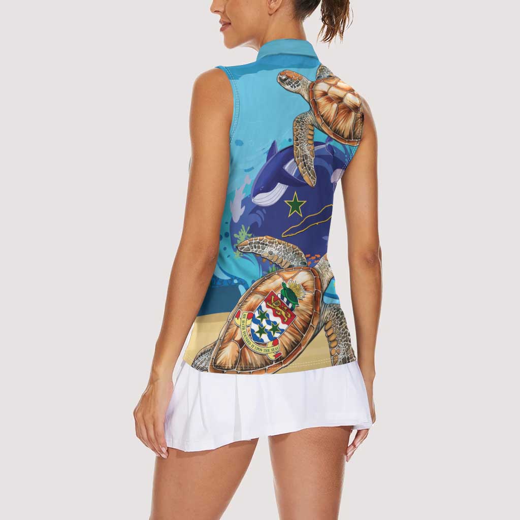 Cayman Brac Map Sea Turtle Women Sleeveless Polo Shirt Ocean Vibes