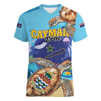 Cayman Brac Map Sea Turtle Women V-Neck T-Shirt Ocean Vibes
