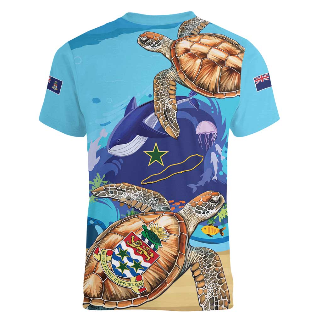 Cayman Brac Map Sea Turtle Women V-Neck T-Shirt Ocean Vibes