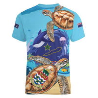 Cayman Brac Map Sea Turtle Women V-Neck T-Shirt Ocean Vibes