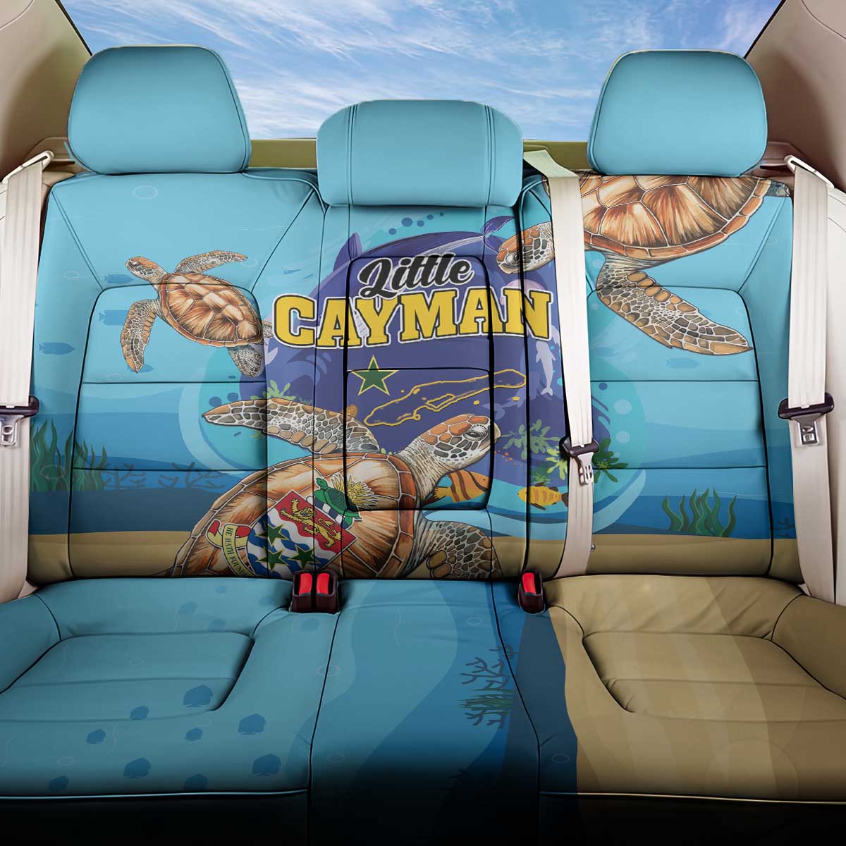 Little Cayman Map Sea Turtle Back Car Seat Cover Ocean Vibes