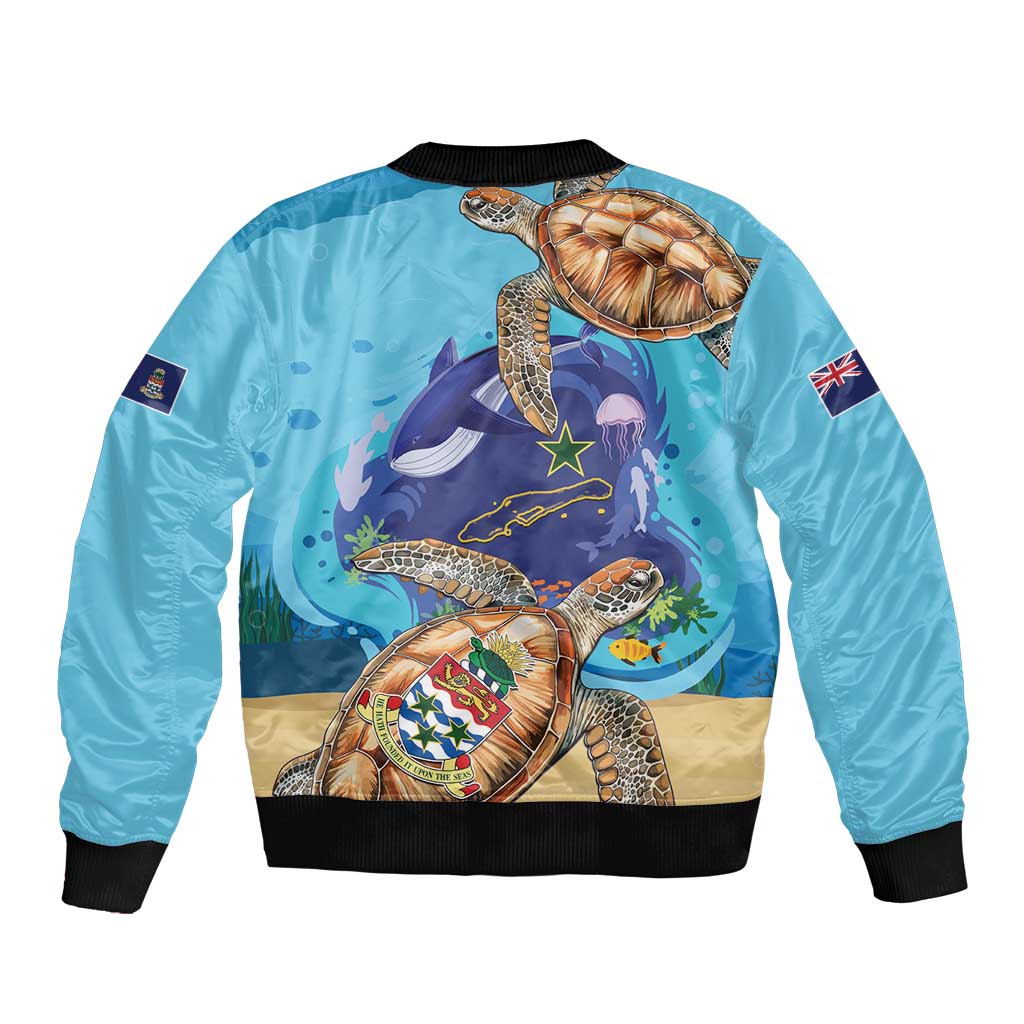 Little Cayman Map Sea Turtle Bomber Jacket Ocean Vibes