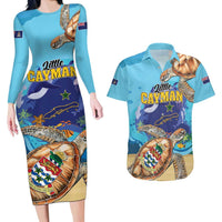 Little Cayman Map Sea Turtle Couples Matching Long Sleeve Bodycon Dress and Hawaiian Shirt Ocean Vibes