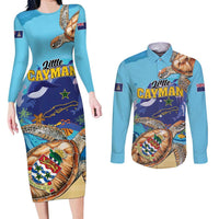 Little Cayman Map Sea Turtle Couples Matching Long Sleeve Bodycon Dress and Long Sleeve Button Shirt Ocean Vibes