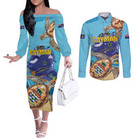 Little Cayman Map Sea Turtle Couples Matching Off The Shoulder Long Sleeve Dress and Long Sleeve Button Shirt Ocean Vibes