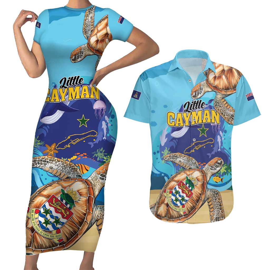 Little Cayman Map Sea Turtle Couples Matching Short Sleeve Bodycon Dress and Hawaiian Shirt Ocean Vibes