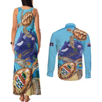Little Cayman Map Sea Turtle Couples Matching Tank Maxi Dress and Long Sleeve Button Shirt Ocean Vibes