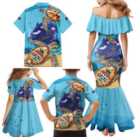 Little Cayman Map Sea Turtle Family Matching Mermaid Dress and Hawaiian Shirt Ocean Vibes