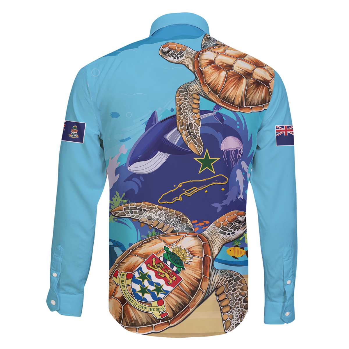 Little Cayman Map Sea Turtle Family Matching Off The Shoulder Long Sleeve Dress and Hawaiian Shirt Ocean Vibes