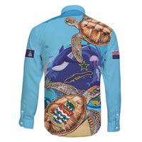 Little Cayman Map Sea Turtle Family Matching Off The Shoulder Long Sleeve Dress and Hawaiian Shirt Ocean Vibes