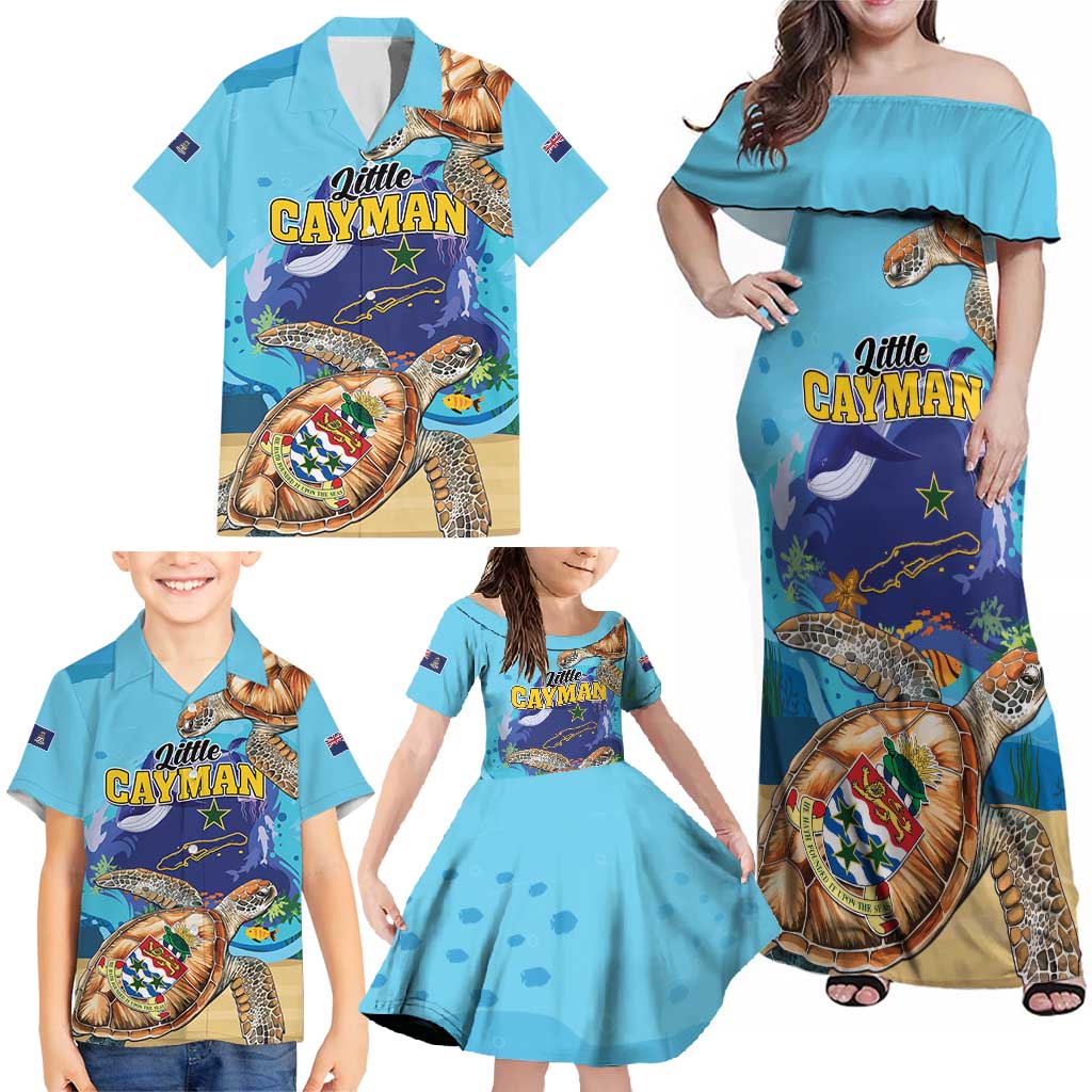 Little Cayman Map Sea Turtle Family Matching Off Shoulder Maxi Dress and Hawaiian Shirt Ocean Vibes