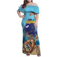 Little Cayman Map Sea Turtle Family Matching Off Shoulder Maxi Dress and Hawaiian Shirt Ocean Vibes