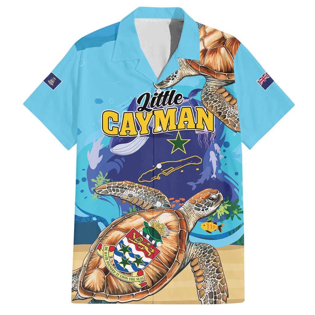 Little Cayman Map Sea Turtle Family Matching Off Shoulder Short Dress and Hawaiian Shirt Ocean Vibes
