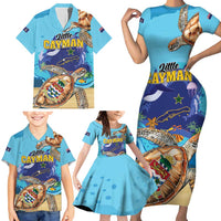 Little Cayman Map Sea Turtle Family Matching Short Sleeve Bodycon Dress and Hawaiian Shirt Ocean Vibes