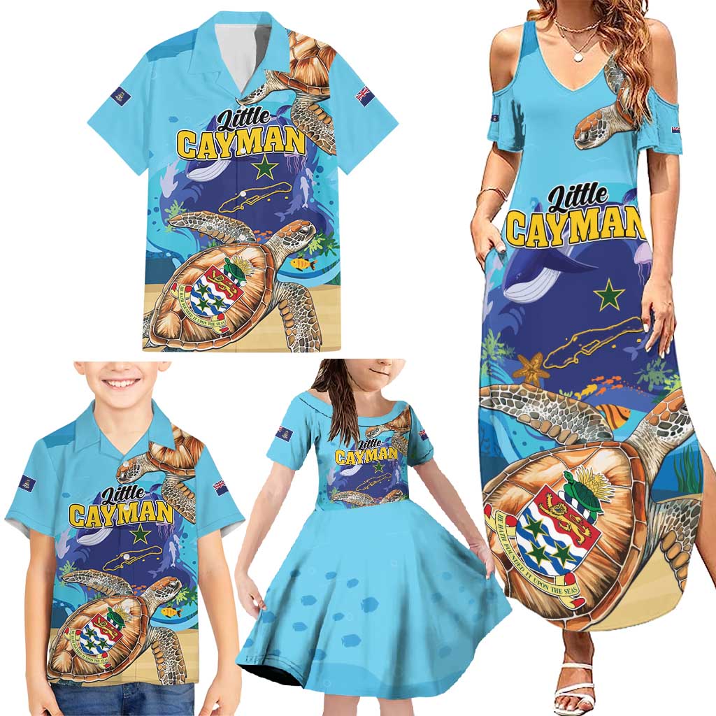 Little Cayman Map Sea Turtle Family Matching Summer Maxi Dress and Hawaiian Shirt Ocean Vibes