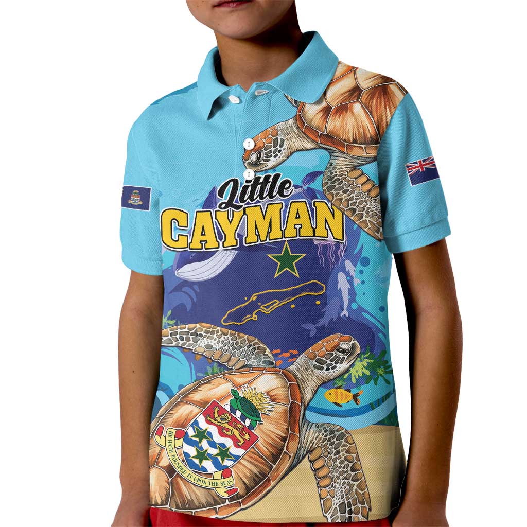 Little Cayman Map Sea Turtle Kid Polo Shirt Ocean Vibes