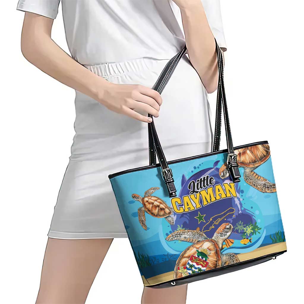 Little Cayman Map Sea Turtle Leather Tote Bag Ocean Vibes