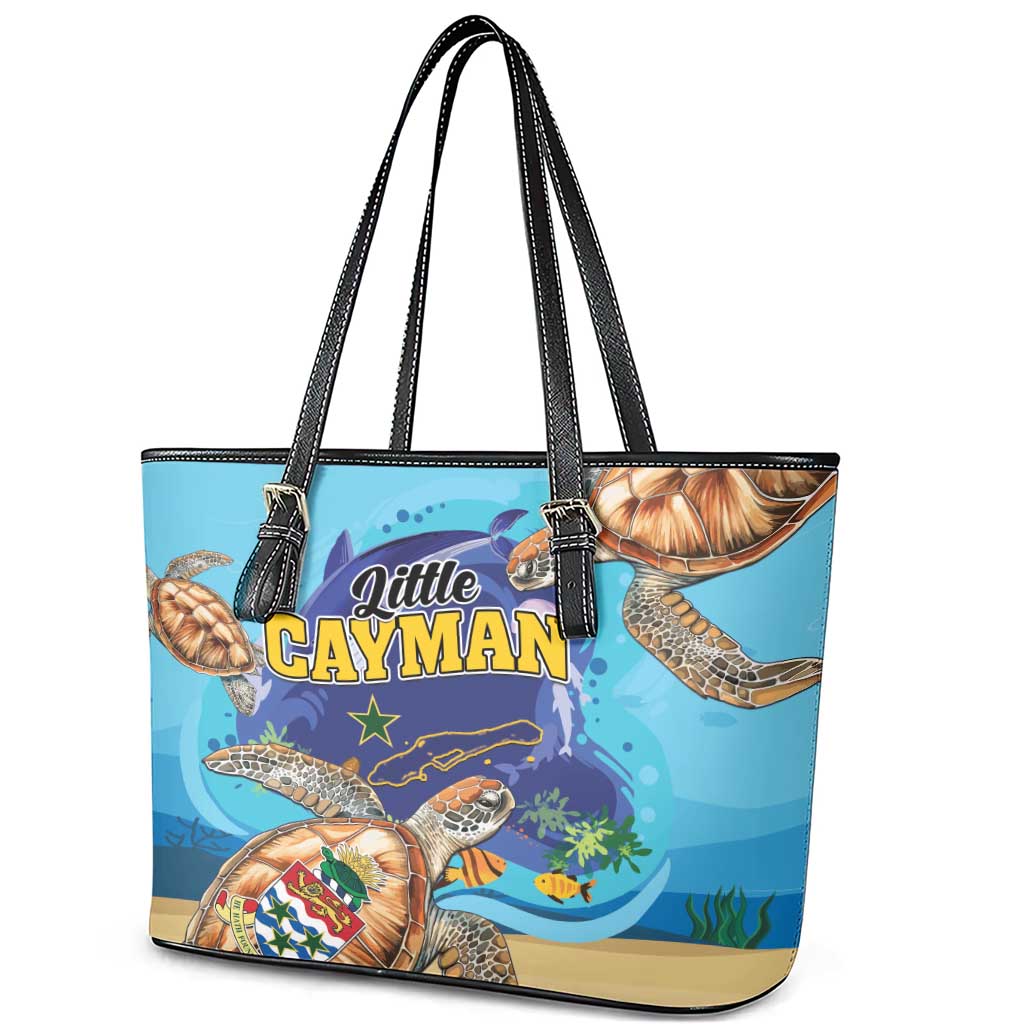 Little Cayman Map Sea Turtle Leather Tote Bag Ocean Vibes