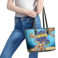 Little Cayman Map Sea Turtle Leather Tote Bag Ocean Vibes