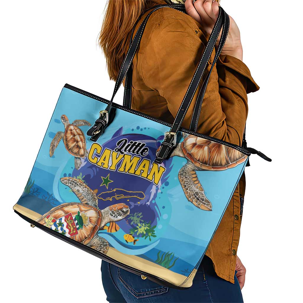 Little Cayman Map Sea Turtle Leather Tote Bag Ocean Vibes