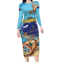 Little Cayman Map Sea Turtle Long Sleeve Bodycon Dress Ocean Vibes