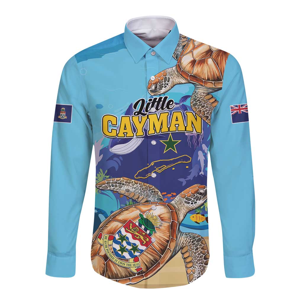 Little Cayman Map Sea Turtle Long Sleeve Button Shirt Ocean Vibes