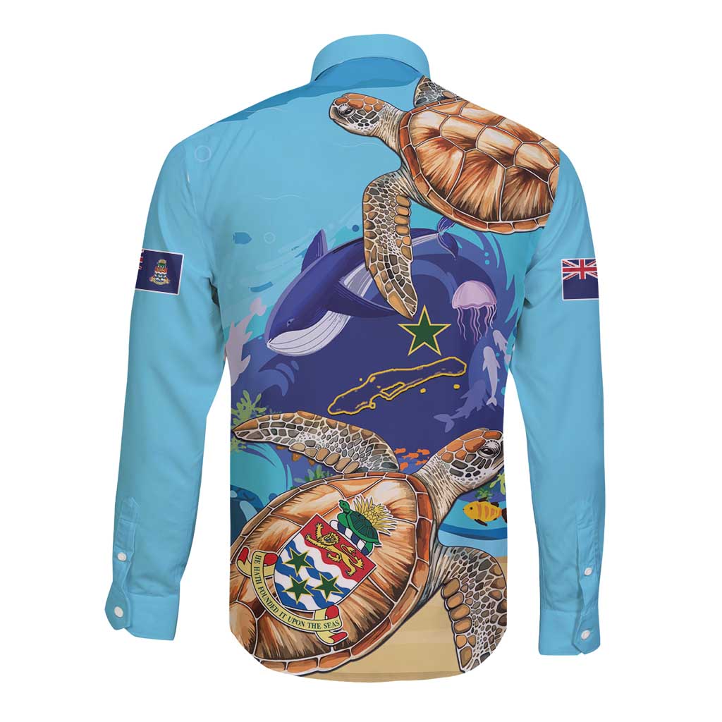 Little Cayman Map Sea Turtle Long Sleeve Button Shirt Ocean Vibes
