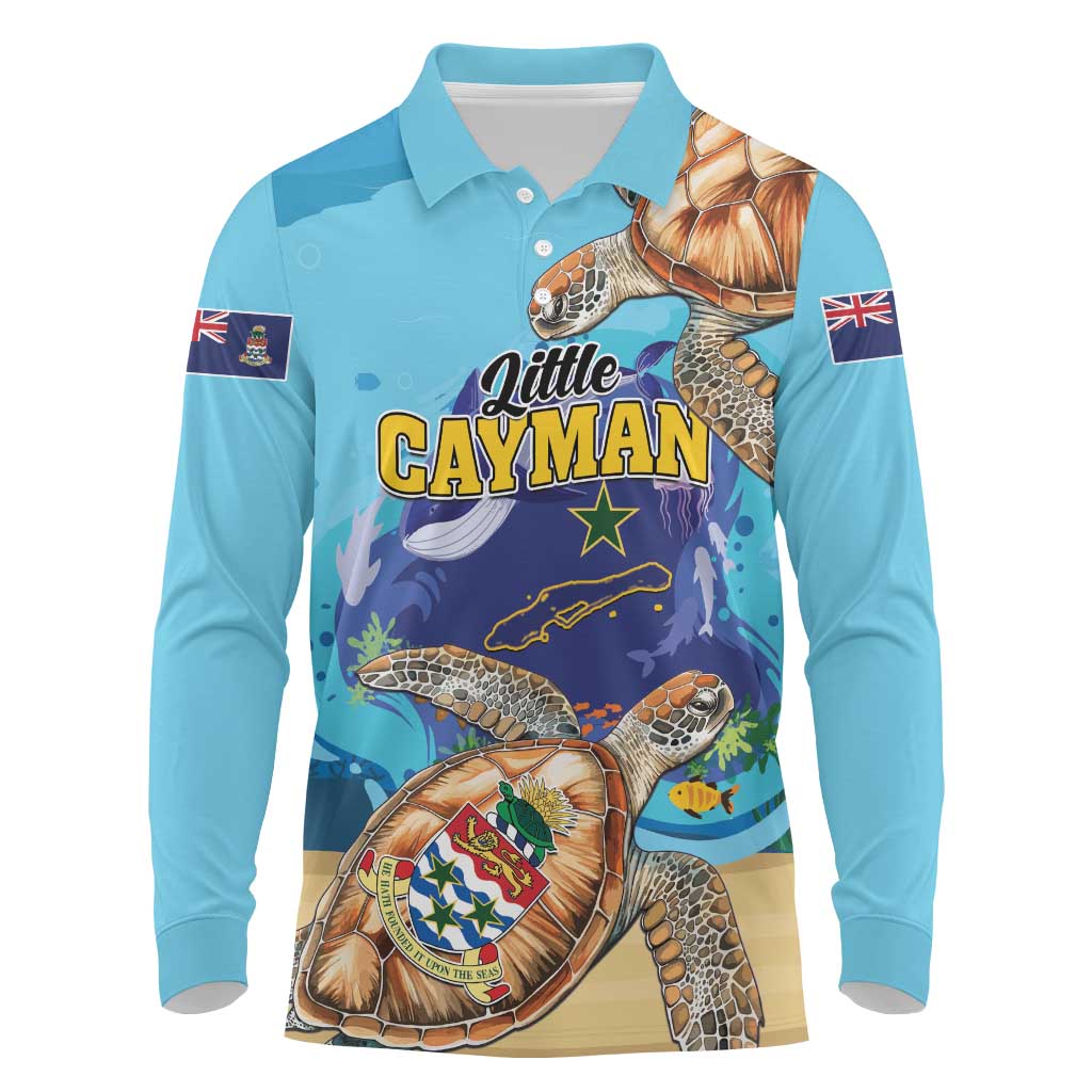 Little Cayman Map Sea Turtle Long Sleeve Polo Shirt Ocean Vibes