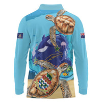 Little Cayman Map Sea Turtle Long Sleeve Polo Shirt Ocean Vibes