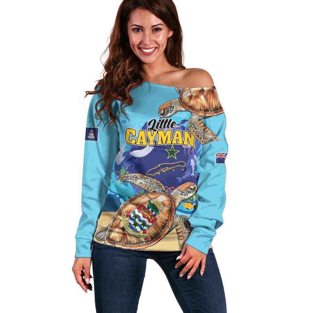 Little Cayman Map Sea Turtle Off Shoulder Sweater Ocean Vibes