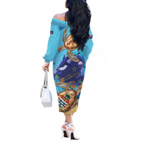 Little Cayman Map Sea Turtle Off The Shoulder Long Sleeve Dress Ocean Vibes