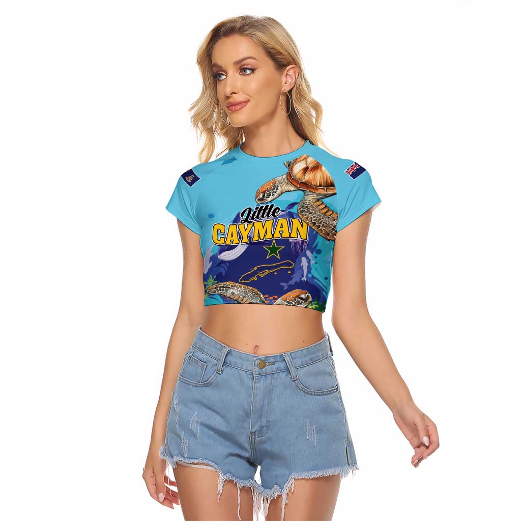 Little Cayman Map Sea Turtle Raglan Cropped T Shirt Ocean Vibes