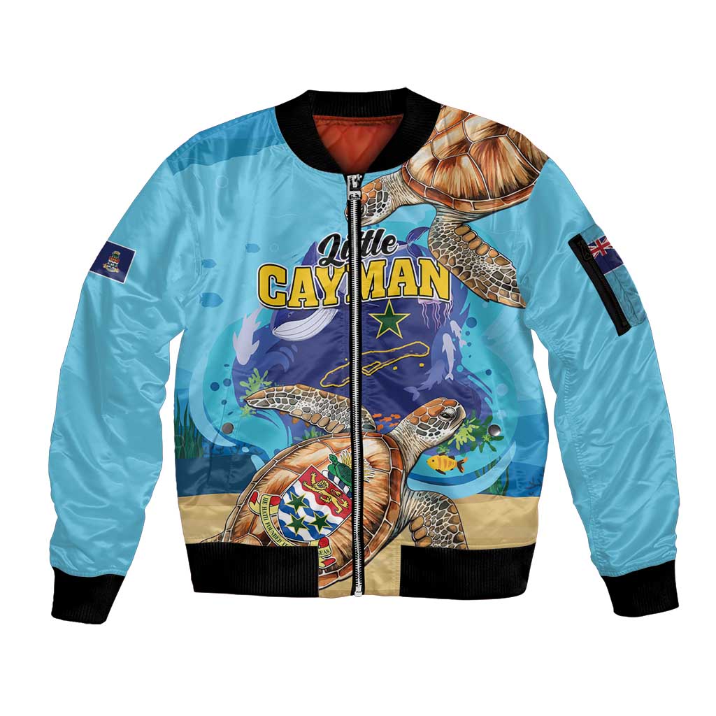 Little Cayman Map Sea Turtle Sleeve Zip Bomber Jacket Ocean Vibes