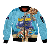 Little Cayman Map Sea Turtle Sleeve Zip Bomber Jacket Ocean Vibes