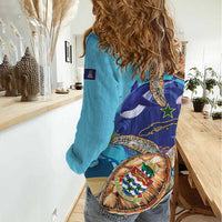 Little Cayman Map Sea Turtle Women Casual Shirt Ocean Vibes