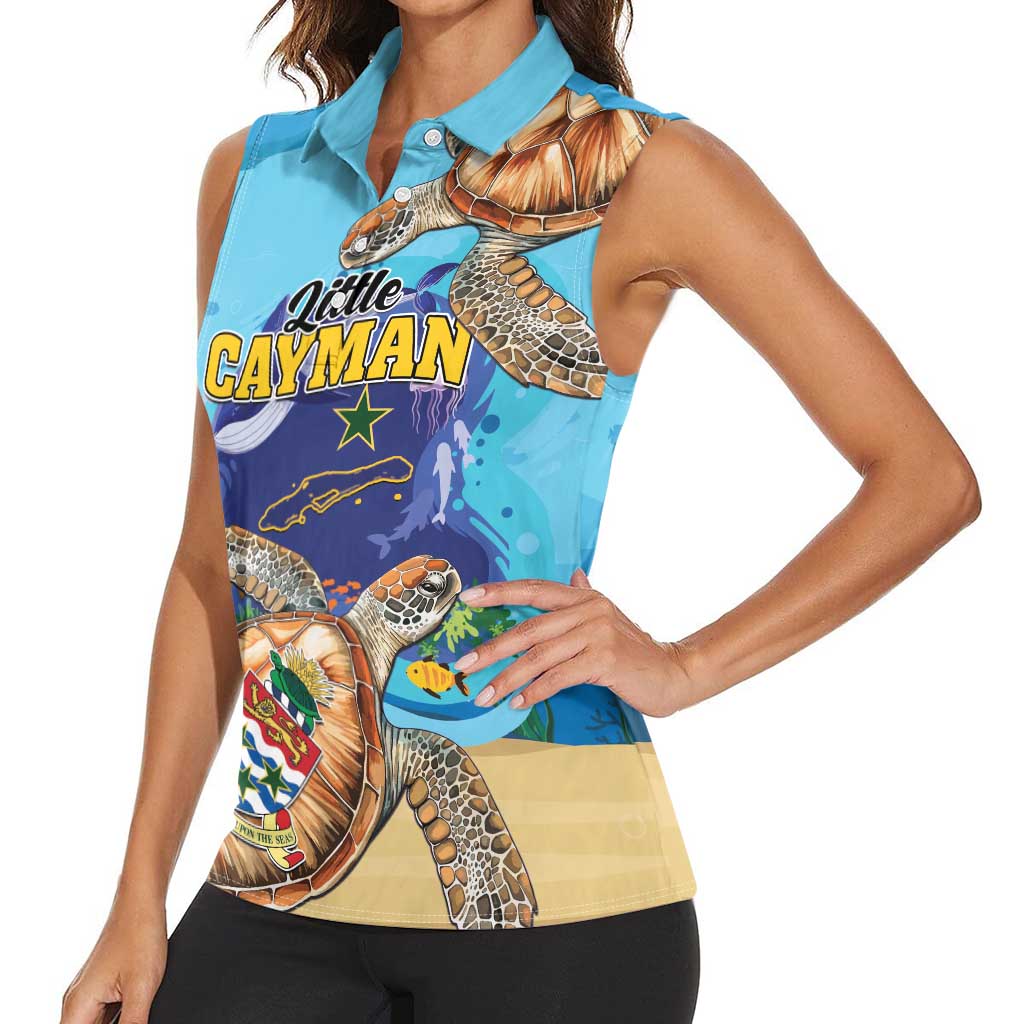 Little Cayman Map Sea Turtle Women Sleeveless Polo Shirt Ocean Vibes