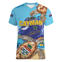 Little Cayman Map Sea Turtle Women V-Neck T-Shirt Ocean Vibes